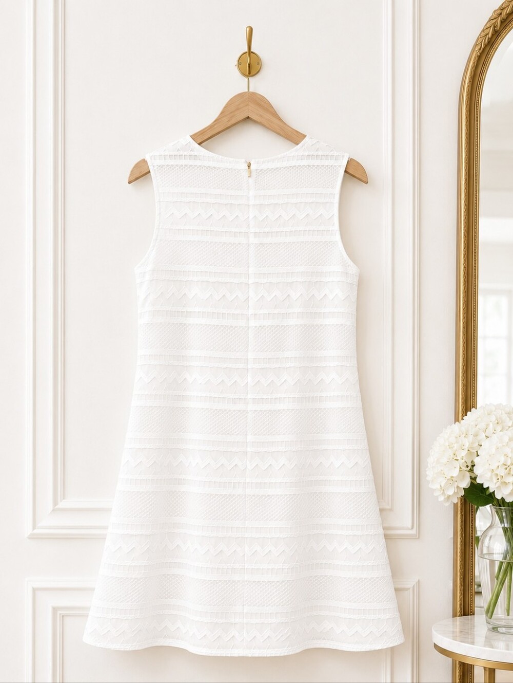 DKNY White Textured Fit & Flare Sleeveless Dress Size 8 Classic Chic - Picture 6 of 8